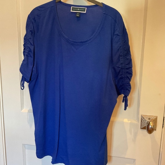 Karen Scott royal blue tee with rouched shoulder detail, XL - Picture 1 of 5